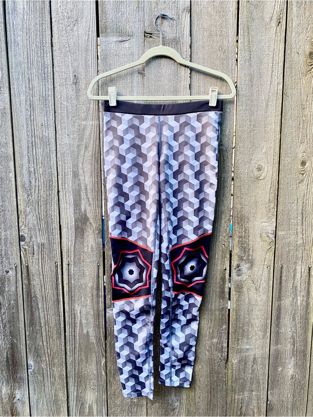 Geometric Print Active Leggings with Red Accent - Sabrina M Leggings